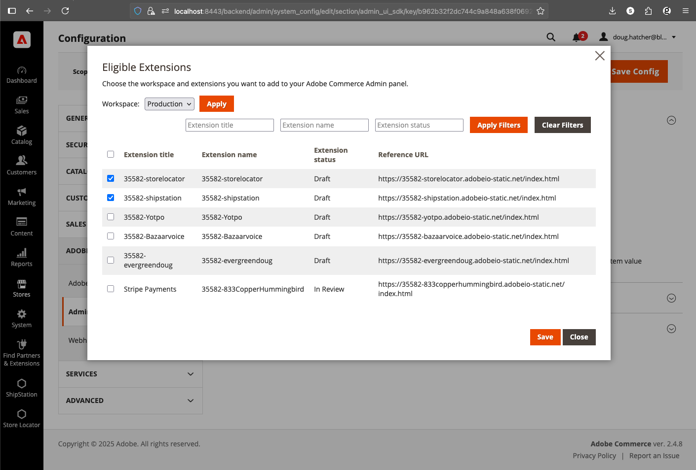 Enabling apps in Adobe Commerce
